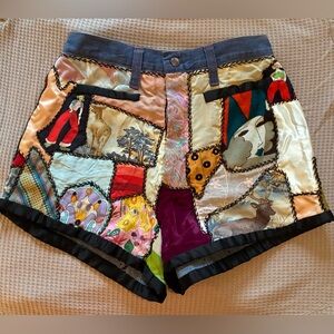Reworked Denim Shorts Crazy Quilt Art